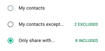 example of how to share status with only certain people on whatsapp