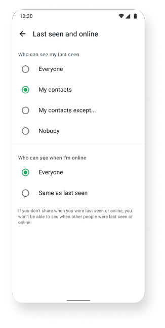 screenshot of last seen and online feature on whatsapp app