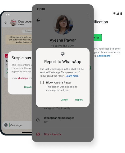 screenshot of block and delete security and safety feature on whatsapp app