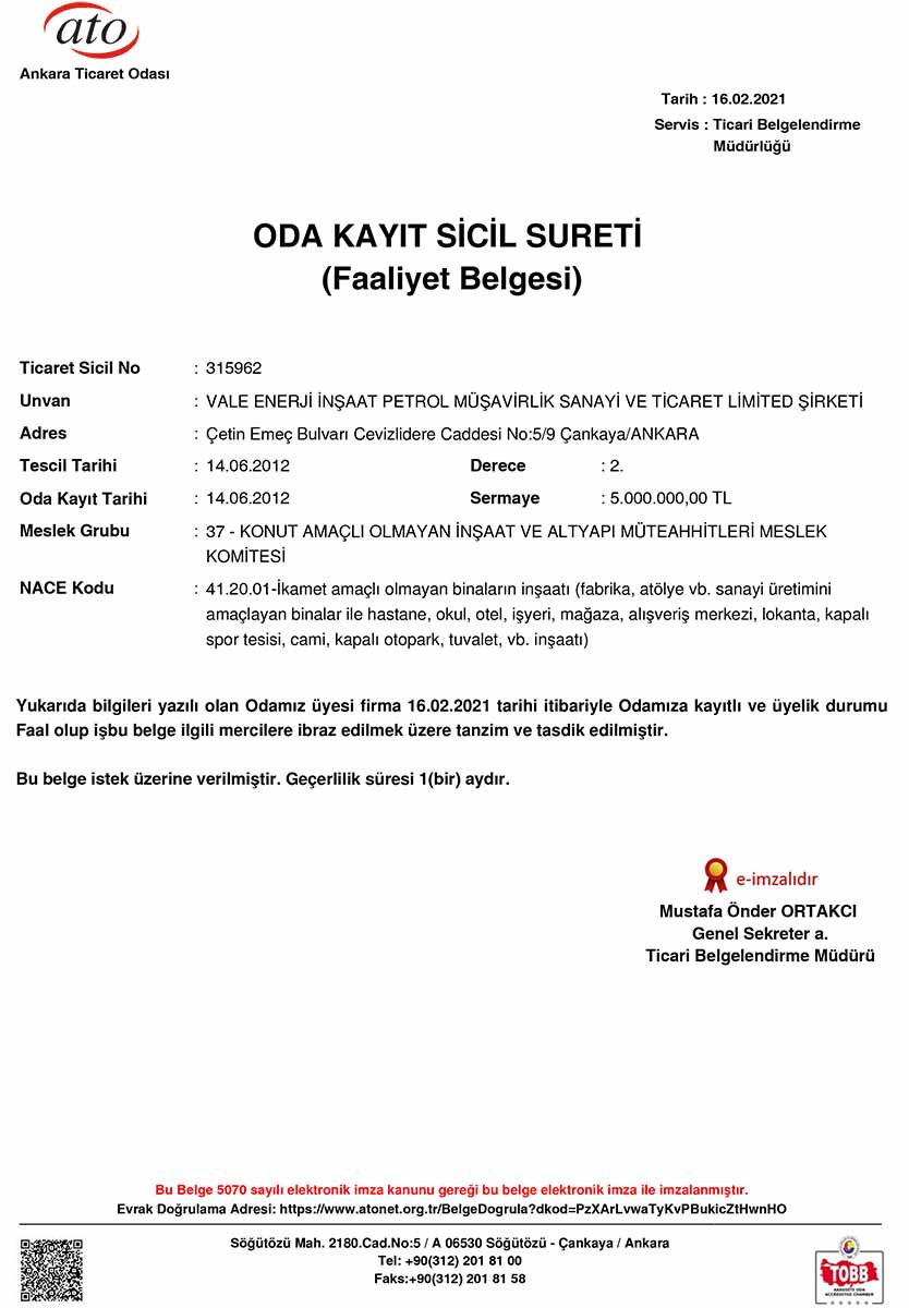 Ankara Ticaret Odası - Faaliyet Belgesi